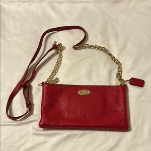2x$30 Red Leather Coach Crossbody Bag with Gold Chain